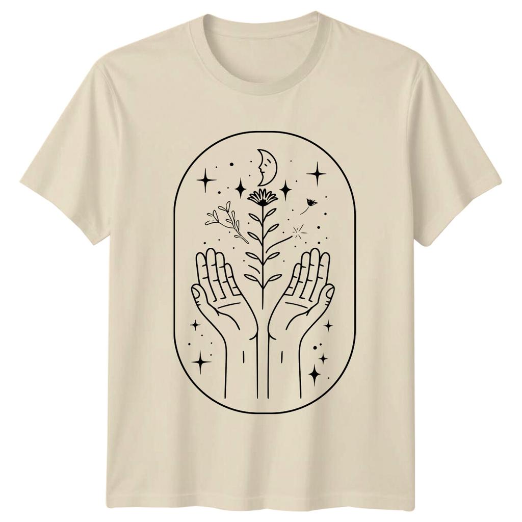 Celestial Hands Moon Flower Magic TShirt Mystic Spiritual Tee