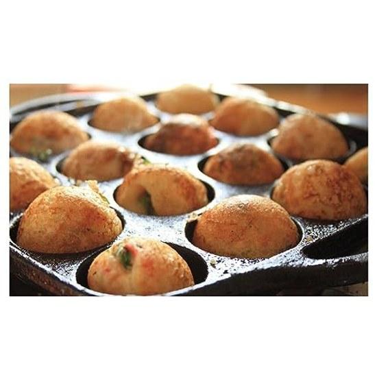 Чугунная сковорода для такояки Ishigaki 16 ячеек черная размеры 20 см x 3,5 см подходит для газовой плиты 3965