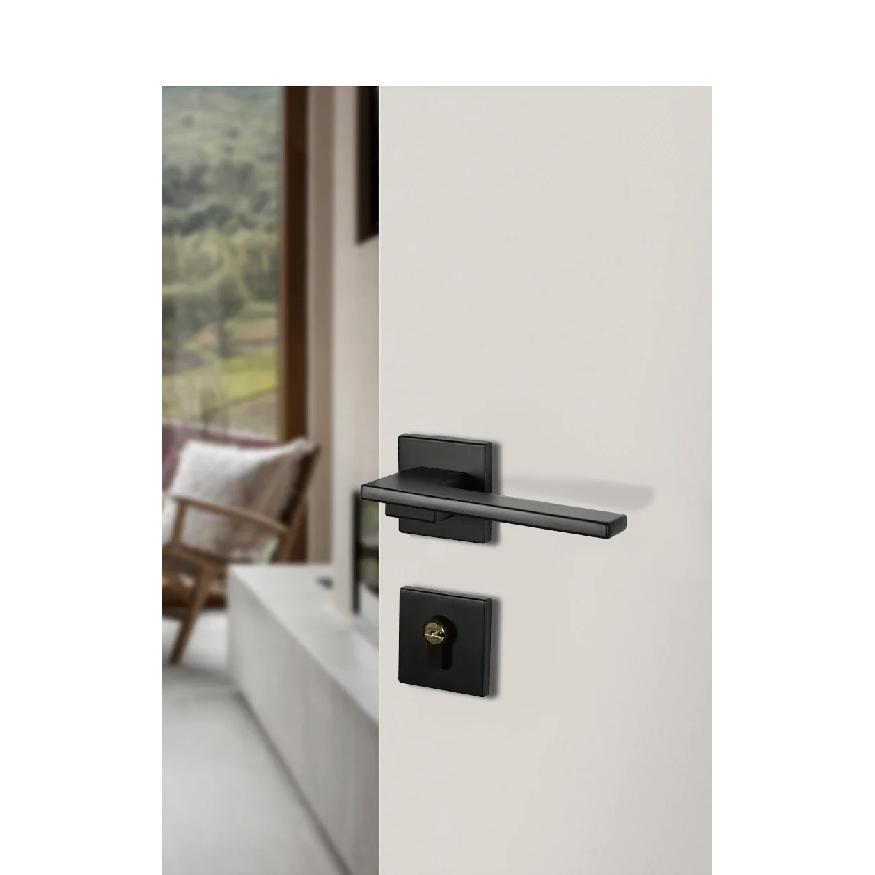 1 set of indoor silent door lock aluminum alloy Nordic minimalist bedroom split wooden door handle lock with key included