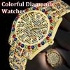 Часы Iced Out Colorful Diamonds для мужчин Hip Hop Diamond Golden Vintage Date Quartz Luxury Watch Montre Homme