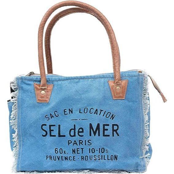 Сумки Sel De Mer Ручная сумка из переработанного холста Большая сумка из переработанного холста и воловьей кожи Сияющая кожаная сумка из переработанного холста