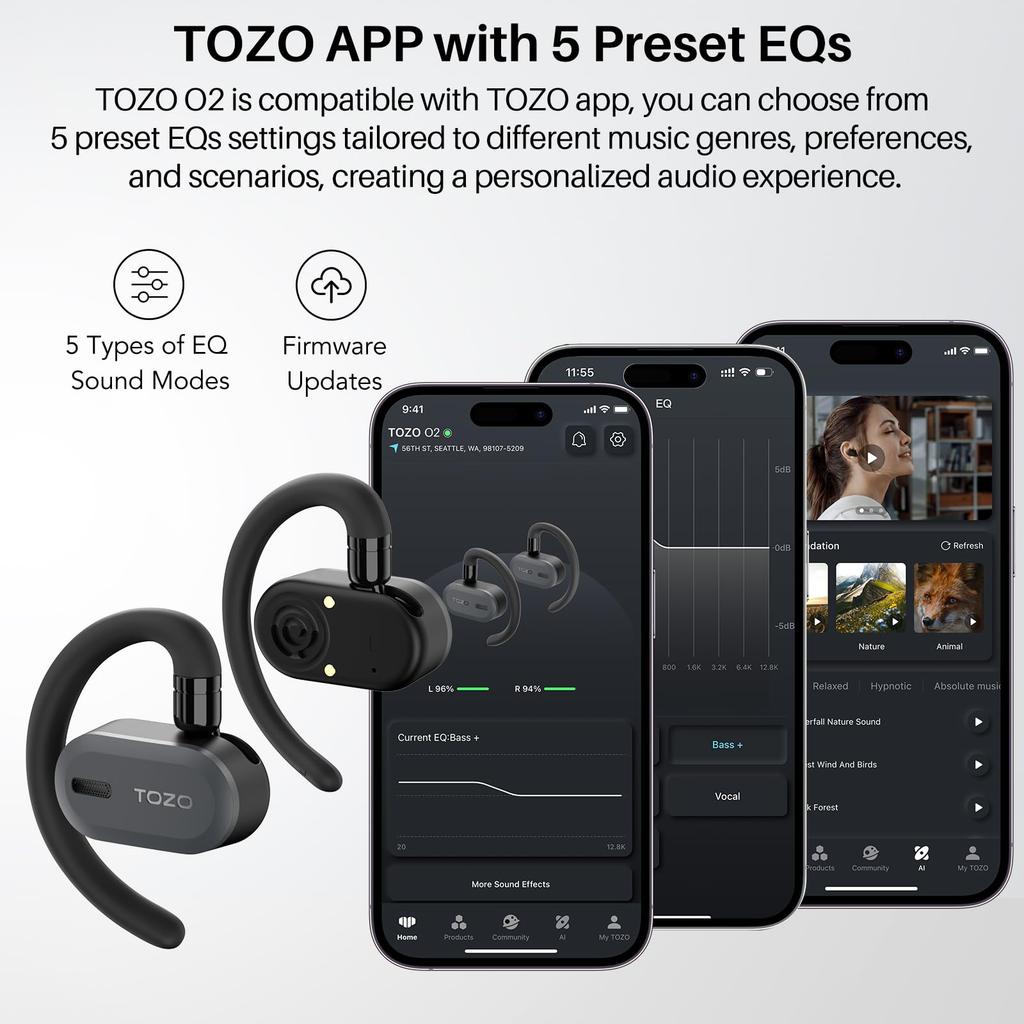 TOZO O2 Wireless Earbuds Premium Sound Bluetooth Ultimate No Ear Comfortable Compact and Approximately 42 Hours of Perfect for Web and Compatible with