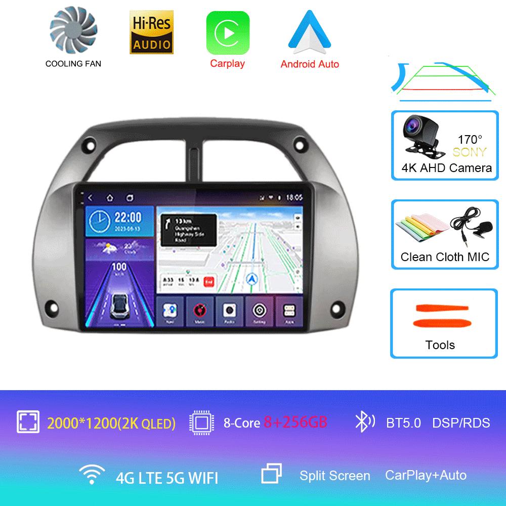 Car Radio Android 14 Wireless Carplay Auto for Toyota RAV4 2001 - 2006 Navigation GPS Multimedia Player Stereo Video wifi+4G BT