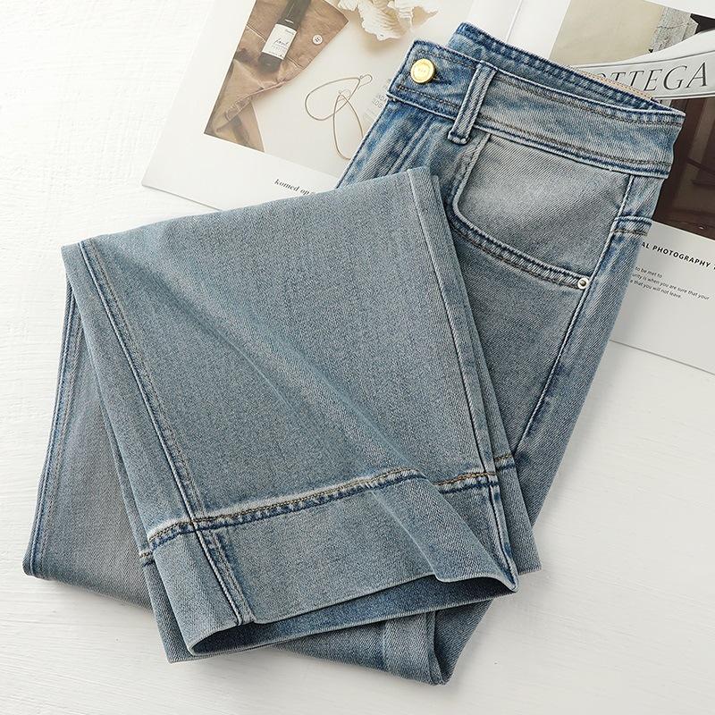 Women's High Waist Wide Leg Jeans - 2025 Spring/Autumn, Slimming Retro Style, Petite Loose Fit