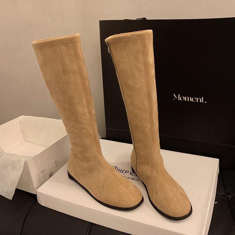 Fashion Comemore Long Boots Women's Shoes 2025 New Autumn and Winter Solid Color Botas Flat Bottom Round Head Knee High Boots for Women