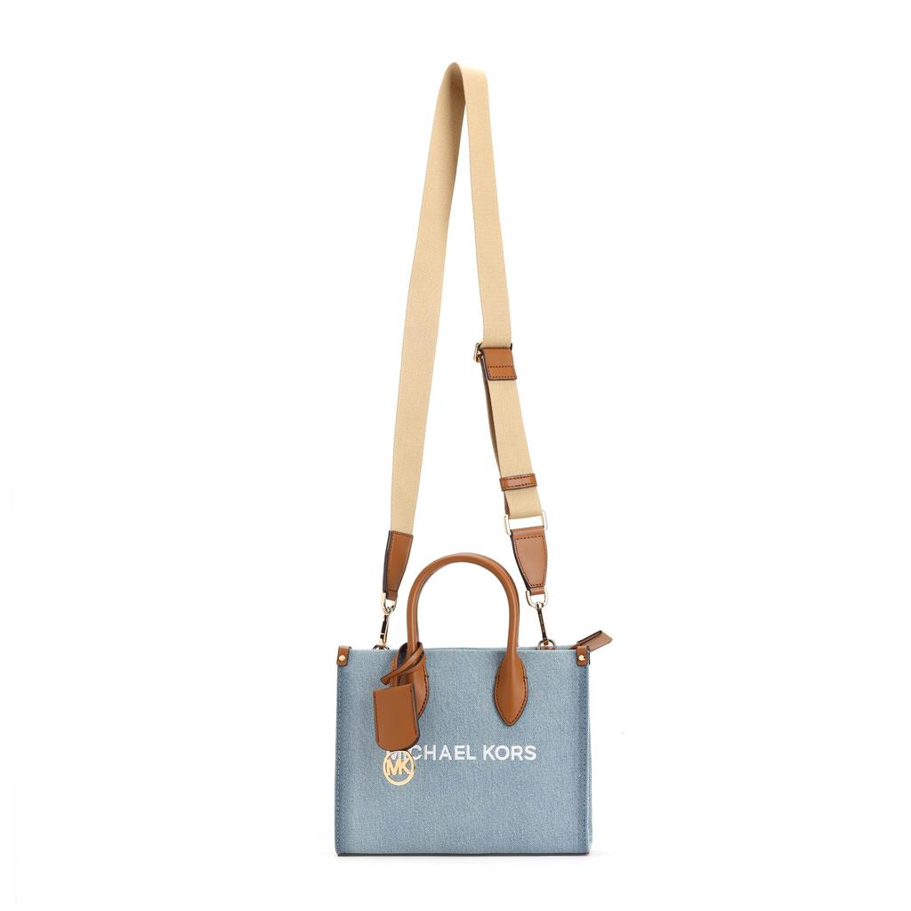 Michael Kors MK Mirella Логотип Фурнитура Карман на молнии Хлопковая джинсовая сумка-тоут Женские сумки-тоуты Светло-голубой 35F3G7ZC5C-DENIM