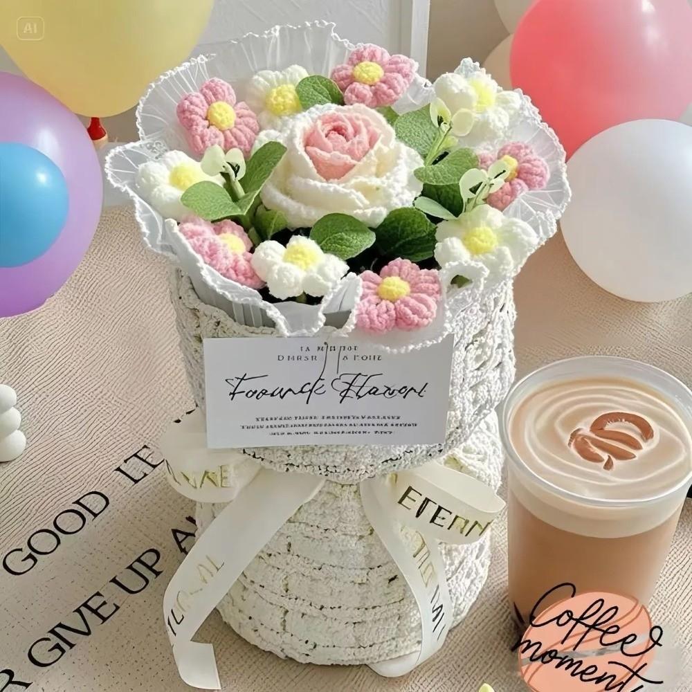 with Light Puff Flower Bouquet Gift Knitted Flower Bouquet Sunflower Bouquet Valentine's Day