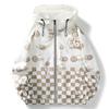 Куртка с шахматным узором в стиле весны и осени, молодежная, свободного покроя, большого размера, с капюшоном, свободными лацканами и завязками на шнурке