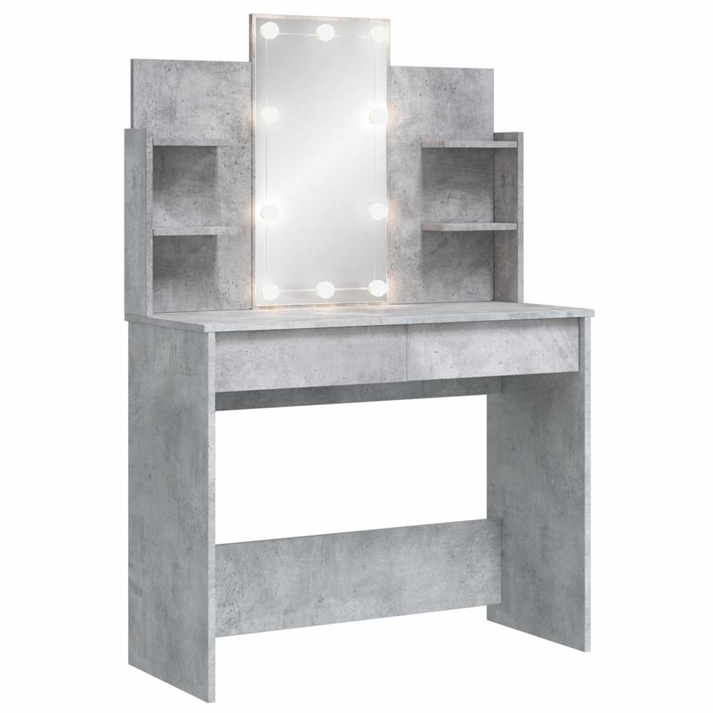 Makeup Table with LED Lights Concrete Grey 96 x 40 x 142 cm