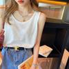 Women's Summer Loose-Fit Camisole Tank, Underarm Coverage, White Sleeveless Inner Layer, Black Cotton Linen Base Layer