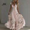 A-line Silhouette Dress Summer Floral Maxi for Women Short Sleeve V Elegant Printed Neck Swing Beach Vacation Sundress Lightweight