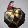 Portable Folding Umbrella with Golden Butterfly Design - Automatic Open/Close, 8-Rib Sturdy Frame, Compact Travel Umbrella for