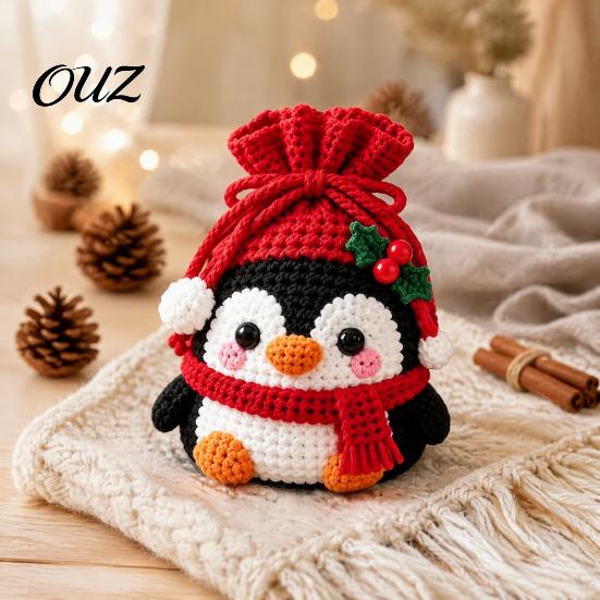 Holiday Gift for Beginners Christmas Pouch Crochet Kit, DIY Santa Snowman Pouch, Cute Penguin Elk Bear New Year Crafting Project Designs, Storage Bag