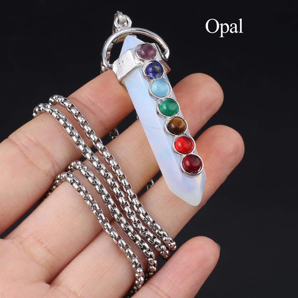 1 шт., Подвеска-кристалл для духовного исцеления, Геометрическая двусторонняя шестиугольная пирамида, Инкрустированная драгоценными камнями семи чакр, Шармы, Ожерелья для женщин и мужчин