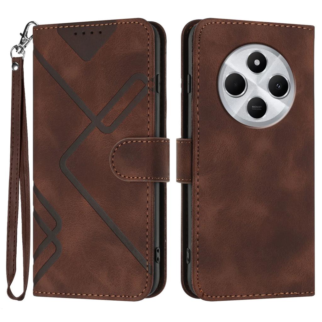 For Xiaomi Poco C75 4G/Xiaomi Redmi A3 Pro 4G/Xiaomi Redmi 14R 5G/Xiaomi Redmi 14C 4G Wallet Case Line Imprinted PU Leather Phone Cover with Strap