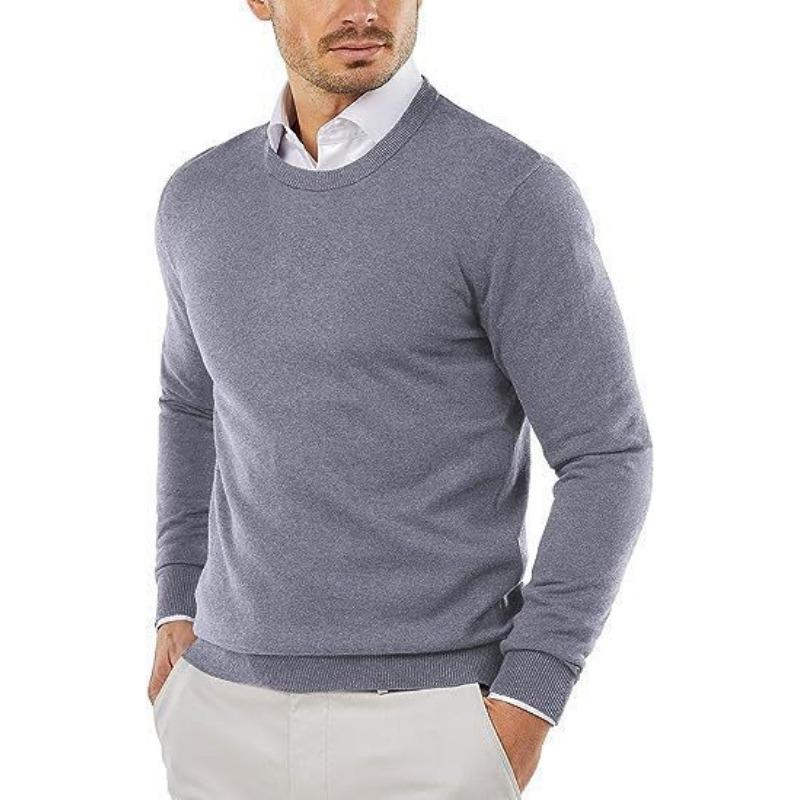 Men S Solid Color Round Neck Long Sleeve Pullover Knit Sweater