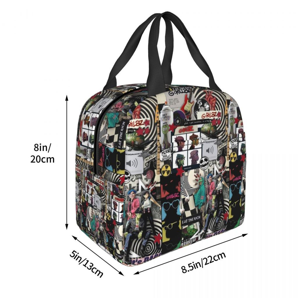 Band Gorillaz Insulated Lunch Bag for Women Office Cooler Thermal Food Box Tote Leakproof Lunch Boxes Container