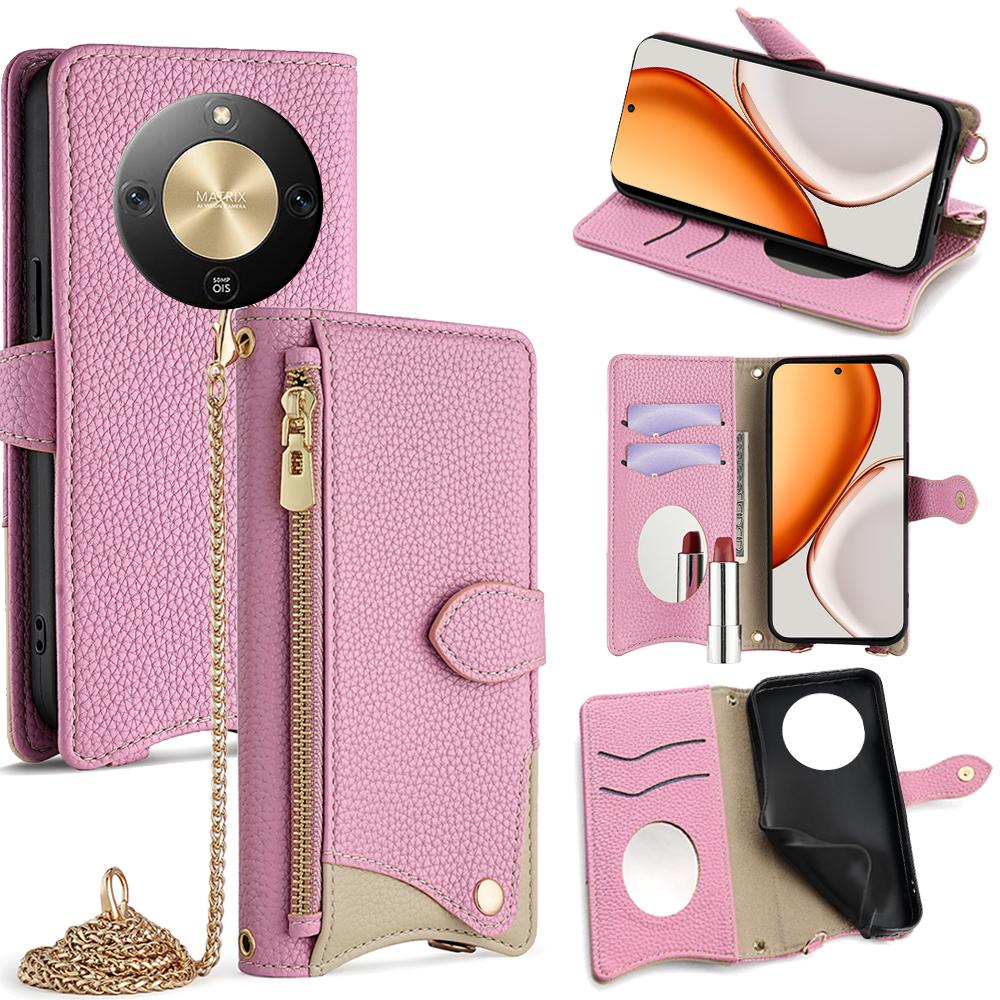 Кожаный чехол-кошелек с подставкой для Honor X70 5G, стиль «неправильный хвост» с цепочкой