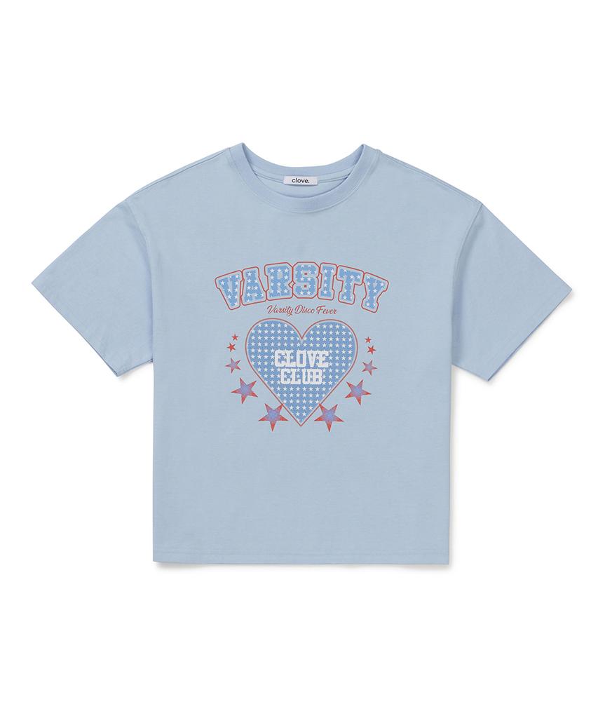 CLOVE [26Sm Clove] Varsity Graphic Crop T-Shirt (Light Blue)