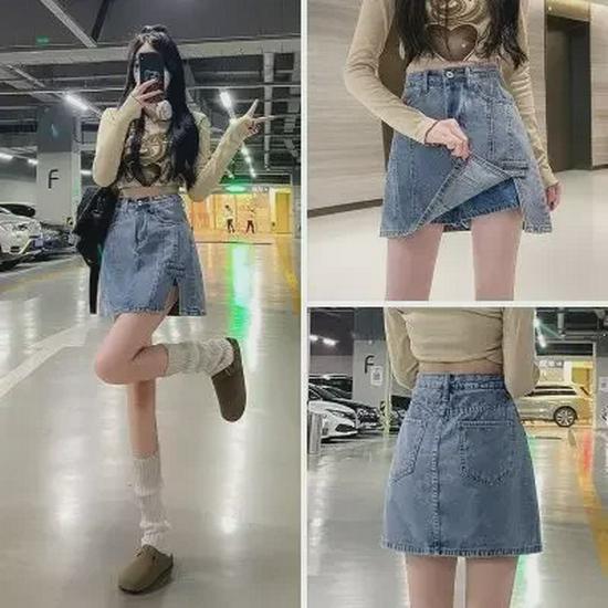 Юбка-трапеция из денима с высокой талией для женщин - Коллекция весна/осень 2024 года