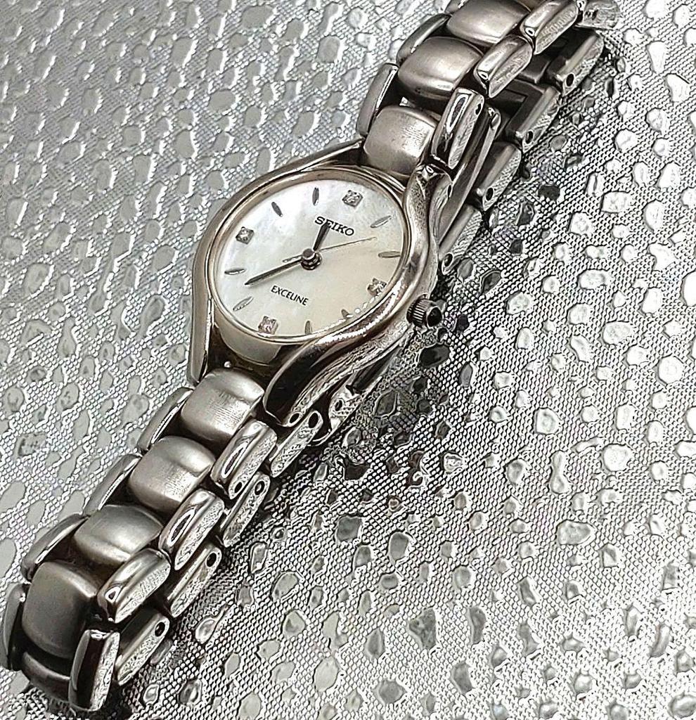 [USED] Seiko Exceline Watch, Small Silver with 4 Diamonds