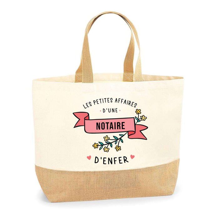 Tote bag - PLANETEE - Les affaires d'une Notaire d'enfer - Jute naturel - Impression exclusive - Fabriqué en France