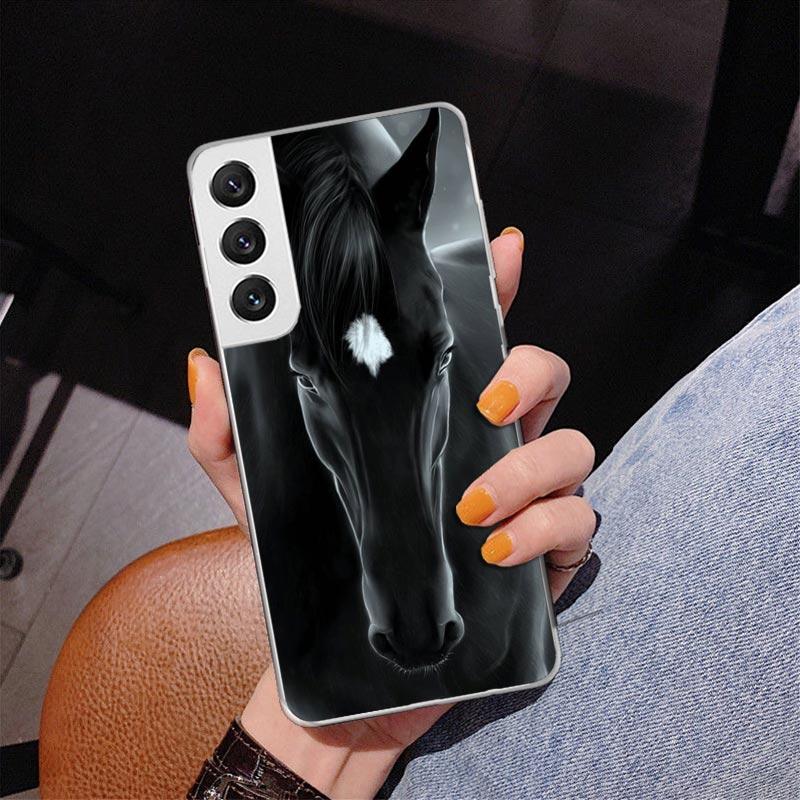 Animal Black Horse Phone Case For Samsung Galaxy S24 S25 Edge S26 Ultra S23 S22 S21 Plus S20 FE + Personalized Print Cover Galax