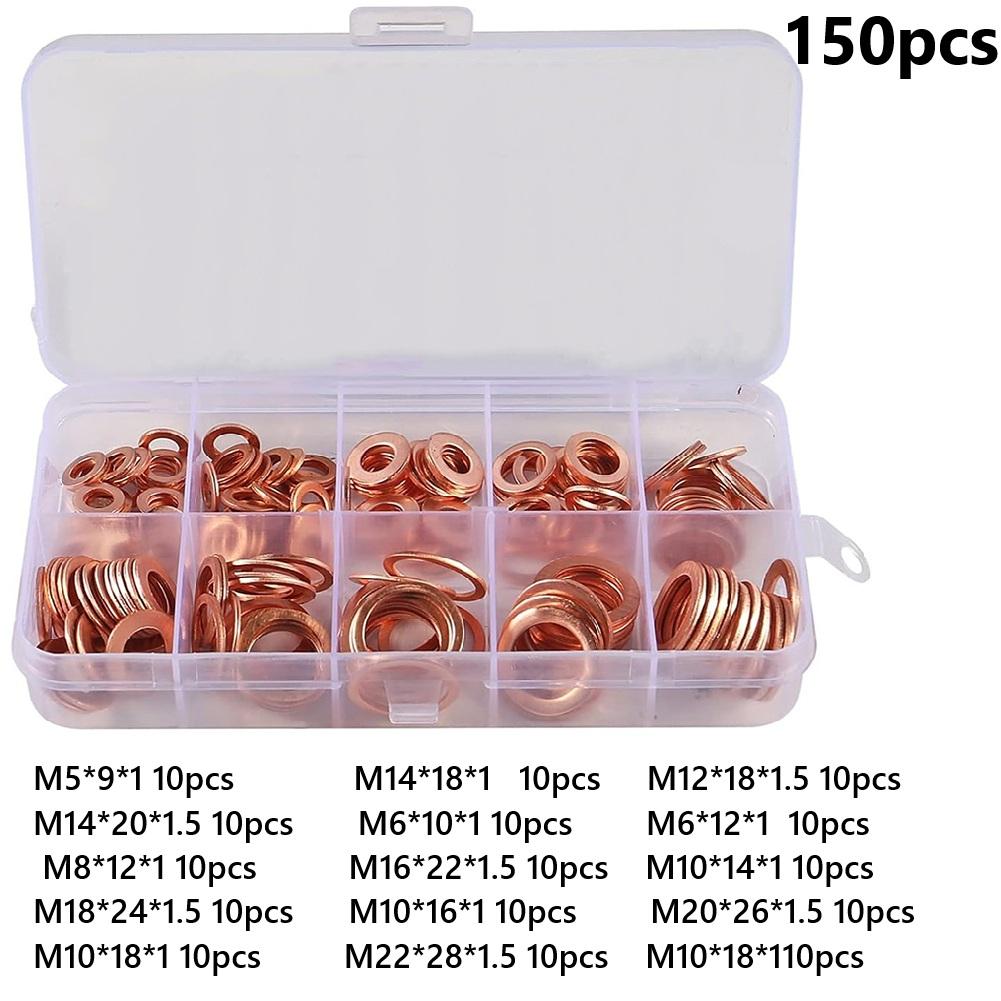 Медная шайба Плоское кольцо Уплотнительная прокладка Набор Термостойкость Высокая твердость