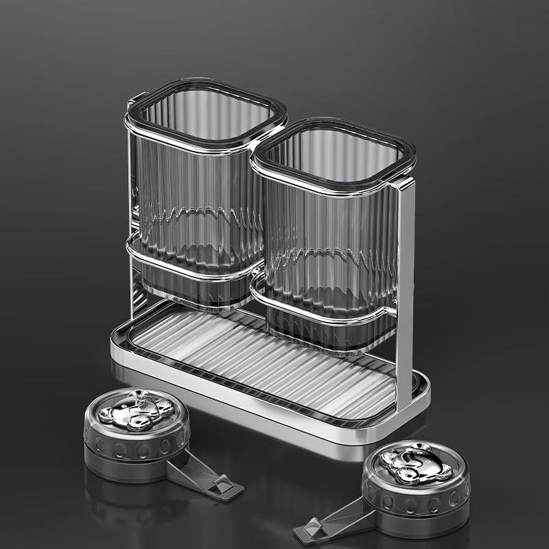 Youshu Glass Double Chopstick Holder - Screw Wall-mounted Kitchen Organizer