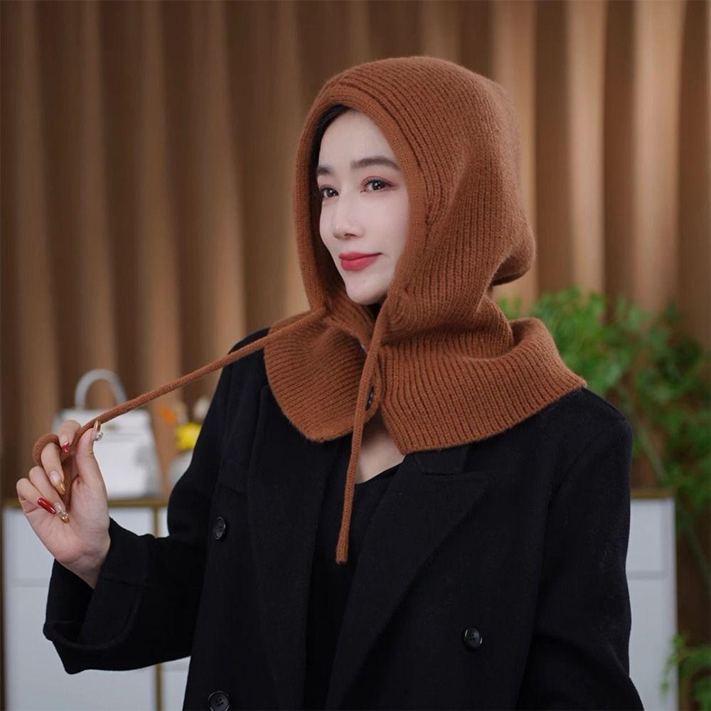 New Ear Protection Winter Balaclava Windproof Drawstring Hooded Beanie Hats Warm Scarf Hat Unisex
