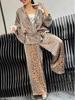 Women's Leopard Print Long Sleeve Casual Set with Drawstring Waist - 2024 Autumn/Winter Collection