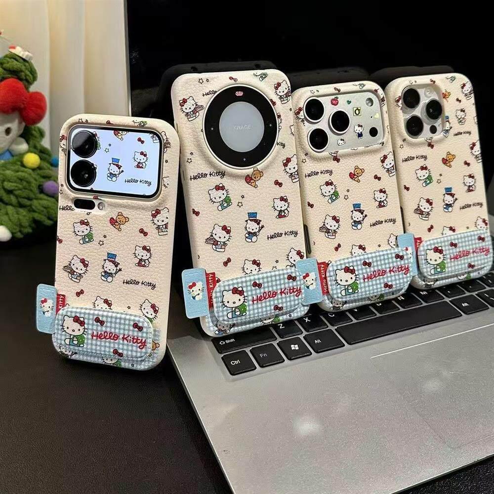 Leather Texture Cat Design Case for Apple iPhone 17 Pro Max/16/15/14/13