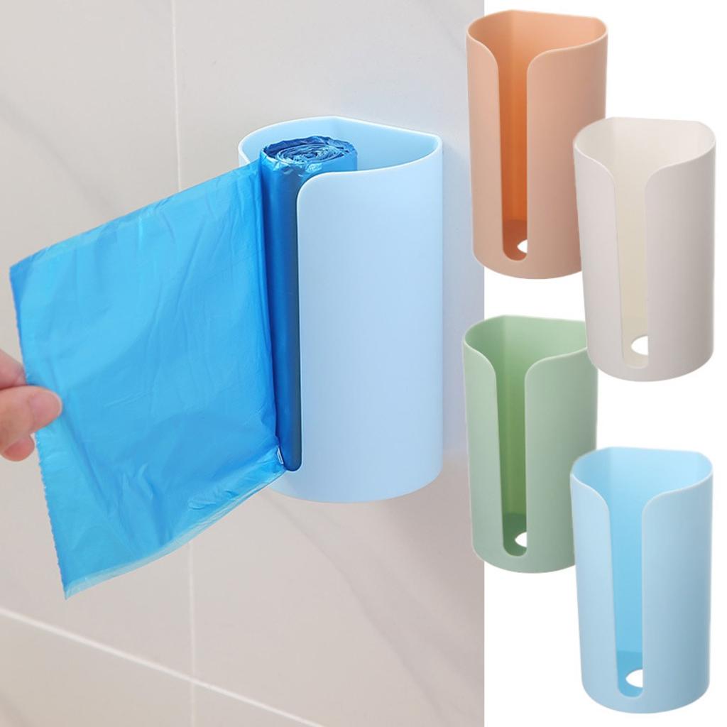 1pc Wall Mounted Nail-Free Plastic Garbage Bag Holder, Trash Bag Storage Box, Scouring Pad Container.