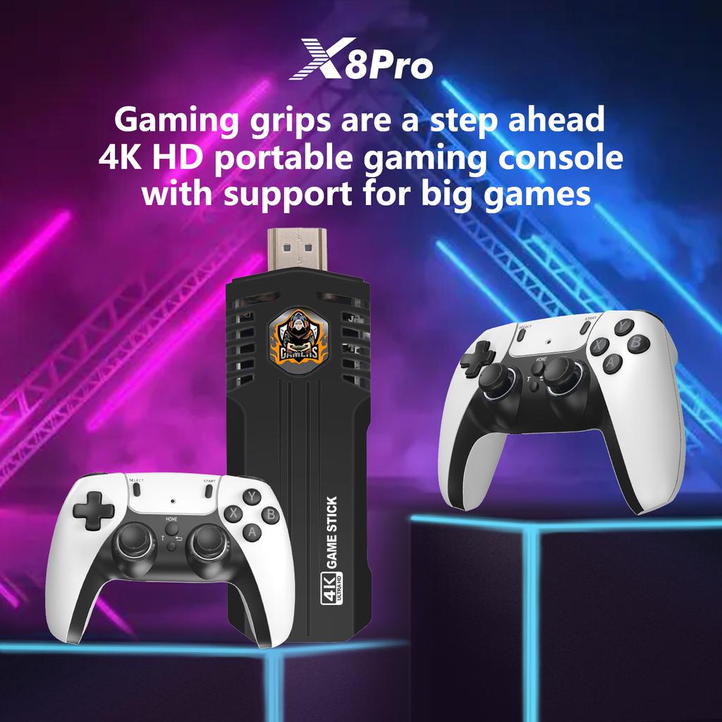 X8 Pro Wireless Retro Game Console with 35000+ Built-in Classic Games, 4K HDMI TV Output, Dual 2.4G Wireless Controller, 64G Nostalgic Game Stick