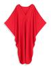 EDOLYNSA Red Women's Kaftan Long Dress Robe Holiday Cover Up Bat Sleeves Beach Dress Lounge wear Q1306