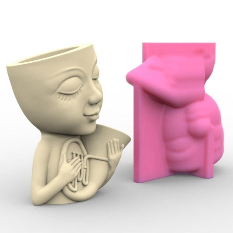 Versatile Silicone Mold Concrete Molds Silicone Casting Mold Doll with Horn Shape Vase Mold for Vases Pen Holder Crafts