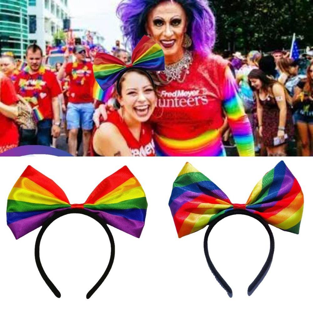 Beautiful Rainbow Bowknot Hair Hoop Fabric Art Party Head Hoop Rainbow Bow Headband Party Supplies