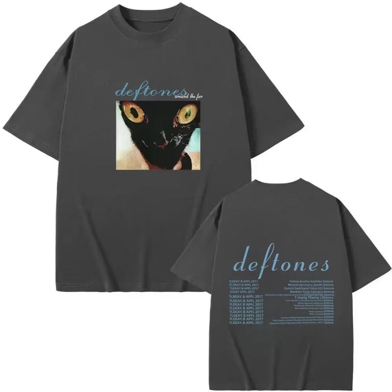 Модная футболка Deftones Around Футболка Хип-хоп рок-группа The Fur Tour Концерт группы Футболки с графикой кошки Качественная футболка из плотного хлопка