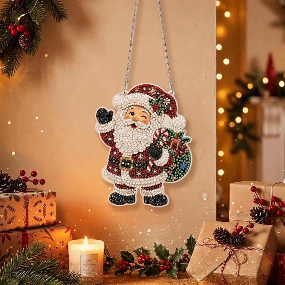 Round DIY Rhinestone Painting Pendant Acrylic Xmas Ornament Kit Window Decor