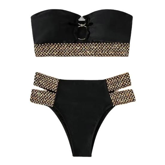 2Pcs/Set Popular Women Swimwear Off Shoulder Gathering Skin-touch Bandeau Bra High Waist Briefs Swimwear Water Activity Clothing