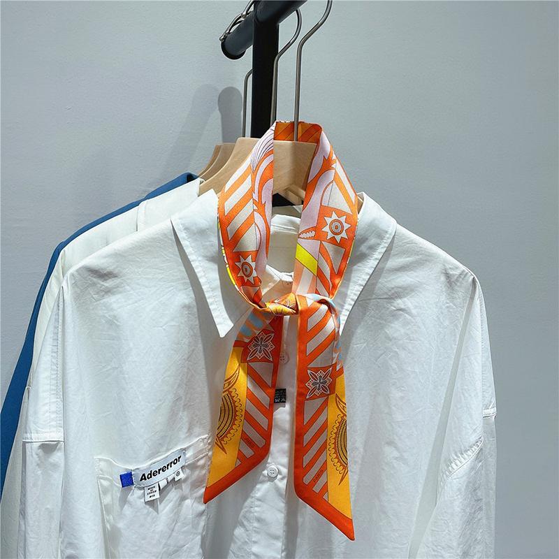 Luxary Brand Design Wave In Flowers Women Scarf Luxury Silk Scarf Fashion Hair Headband Foulard Skinny Bag Scarves Neckerchief