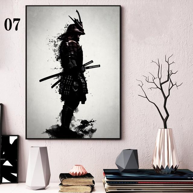 Плакат в рамке из цельного дерева и принты, горячие бронированные самураи, Япония, аниме, художественные работы, картины, искусство, модные настенные картины на холсте для гостиной, домашний декор