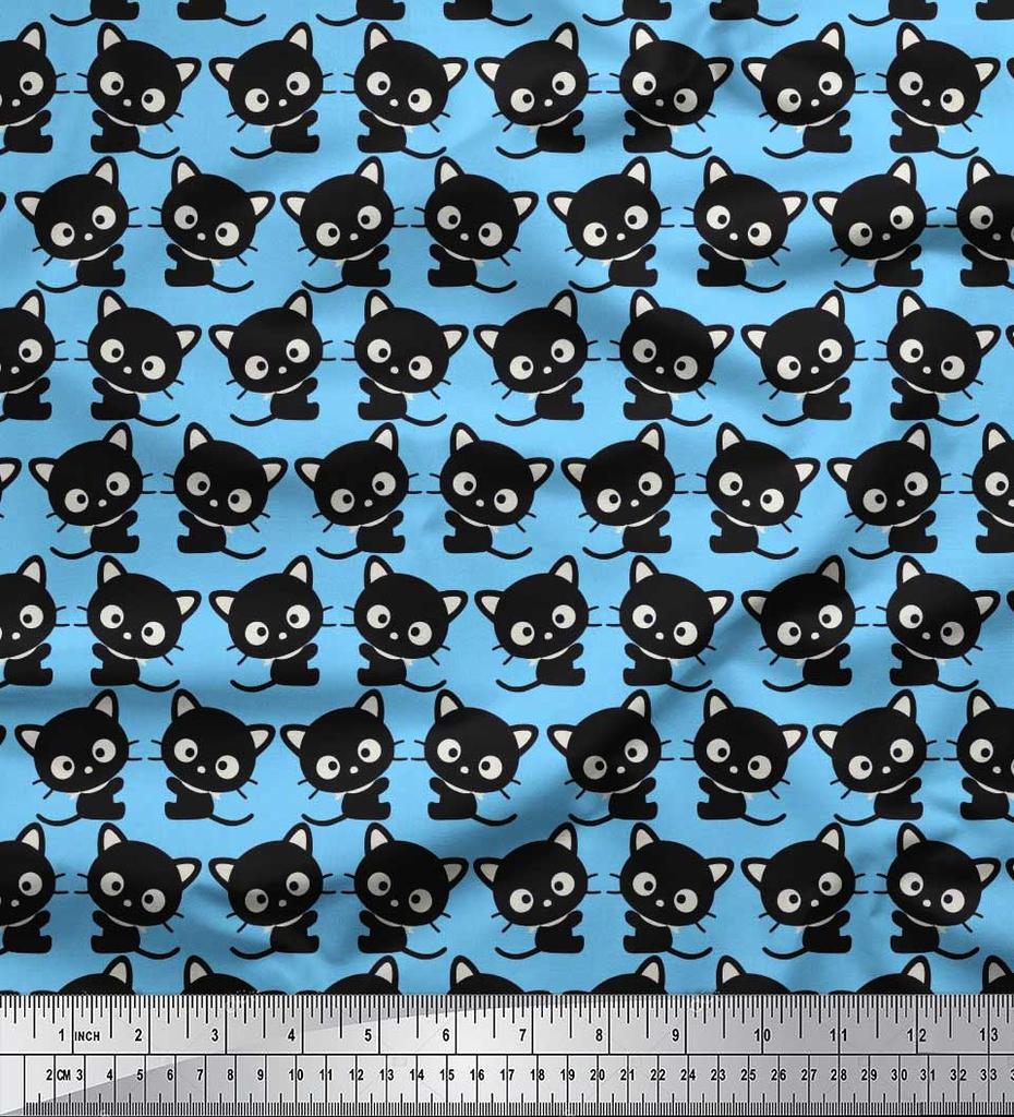 Soimoi Japan Crepe Satin Fabric Cat Cartoon Print Fabric by metre 42 Inch