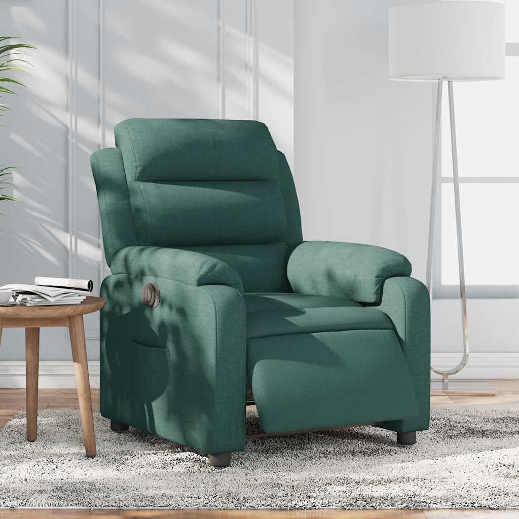 Electric Recliner Chair Dark Green Fabric