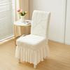 Jacquard Dining Chair Cover Elastic Chair Slipcover with Long Ruffled Skirt Stretchy Chair Cover for Dining Room Wedding Banquet Decor