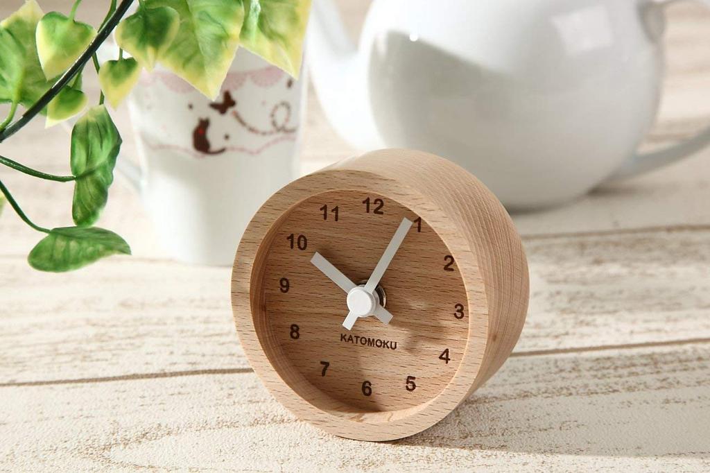 KATOMOKU muku mini clock, round, white, km-26WH, wooden table clock, 85 x 85 x 46 mm