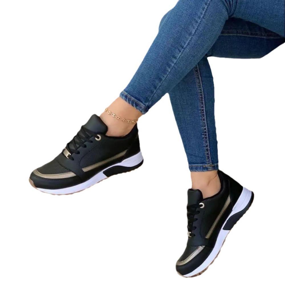 Hot Sale Ladies Shoes Lace Up Autumn Women's Vulcanize Shoes Round Toe Mixed Colors Increase Height Casual Sneakers Women