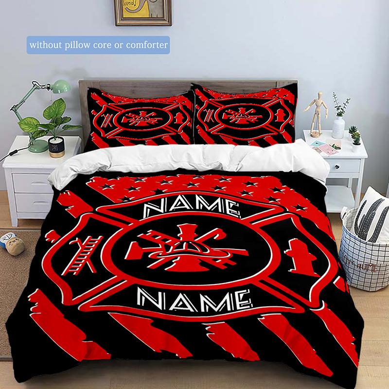 Firefighting Customize Your Name Duvet Cover Soft Bedding Set For Bedroom Guest Room And Dorm Decoration Threepiece Set Includes 1 Duvet Cover 2