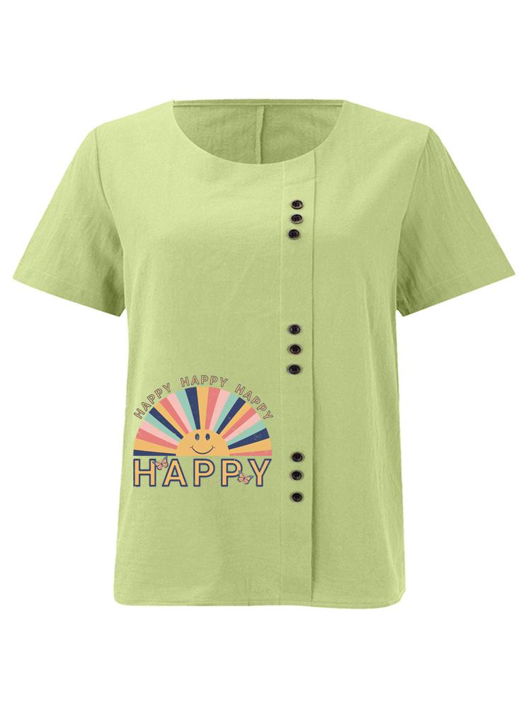 Women's Fashion Rainbow Letters Print Printing Shot Sleeve T-shirt Loose Cotton Shirt Casual Loose Summer Plus Size Blouse Tops