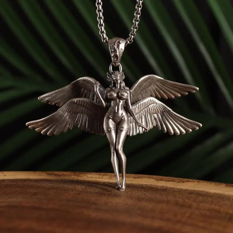 European and American Four-winged Angel Retro Trendy Fashion Accessories Necklace Pendant
